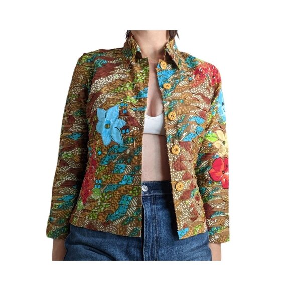 LifeStyle Petite Floral Boho Top Small Brown Blue Red - Picture 8 of 11